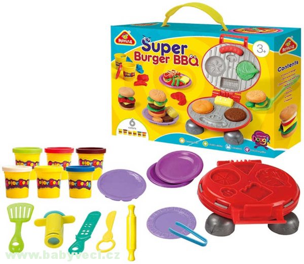 Hamburgerová dílna kreativní set modelína 6 kelímků s nástroji > varianta hamburger výrobník