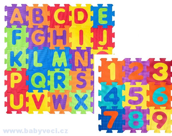 Pěnové puzzle maxi koberec abeceda a číslice 75 kusů > varianta 75kusů maxi koberec