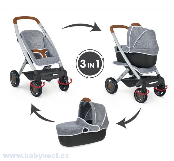 Kočárek hluboký a sportovní DeLuxe Maxi Cosi & Quinny Grey Smoby 3v1 > varianta šedý