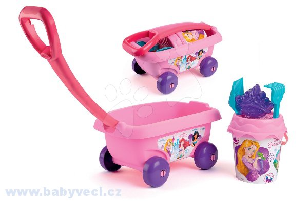Dětsky vozík na tahání Smoby s kbelíkem a setem do písku > varianta princess