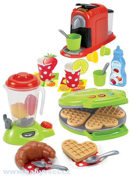Dětský vaflovač 100% Chef Écoiffier s mixérem, kávovarem a vaflemi > varianta 3+28 doplnků