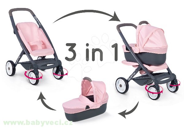 Kočárek hluboký a sportovní Maxi Cosi & Quinny Smoby 3v1 pink powder > varianta 3v1 pink powder