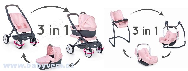 Sada 7v1 Kočárek Maxi Cosi & Quinny Smoby Powder pink > varianta 7v1 powder pink
