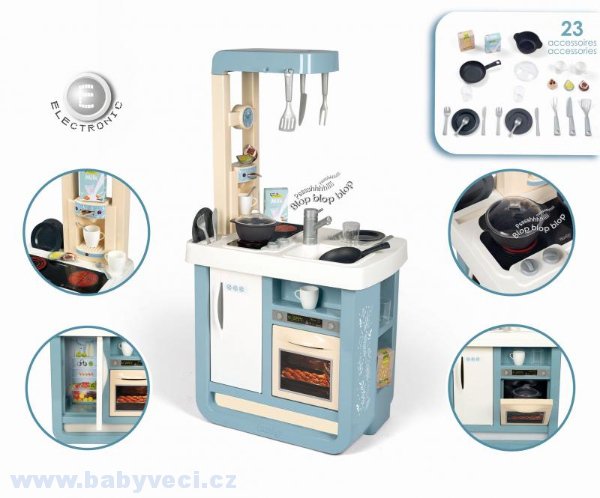 Kuchyňka se zvukem Bon Appetit Smoby s pečící troubou a chladnička > varianta modrá pastelová