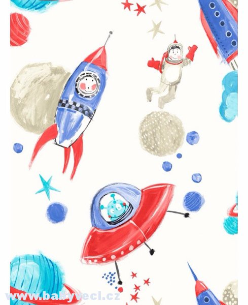 Tapeta vesmír kosmonaut s raketou bílá > varianta bílý podklad