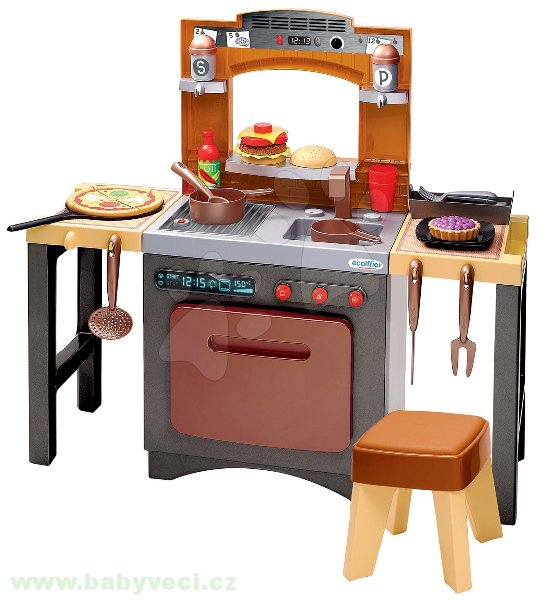Kuchyňka s gril pizzou Pizzeria Écoiffier oboustranná se židlí > varianta pizza2v1