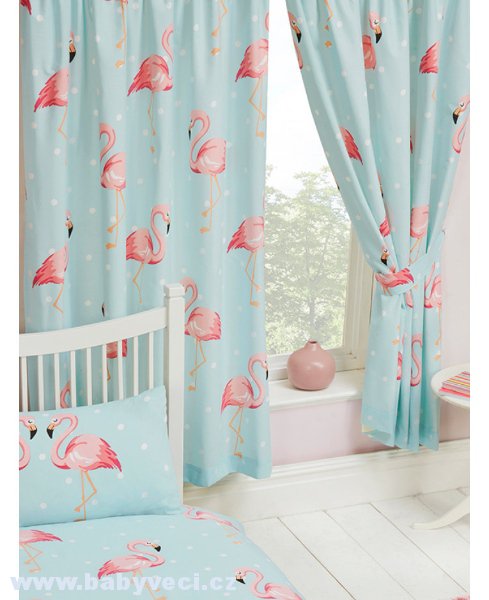 Závěsy do dětského pokojíčku flamingo plamenák > varianta plamenáci