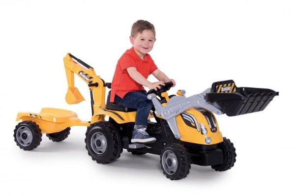 Dětský traktor na šlapání Builder Max Stavbař Smoby s bagrem a nakladačem