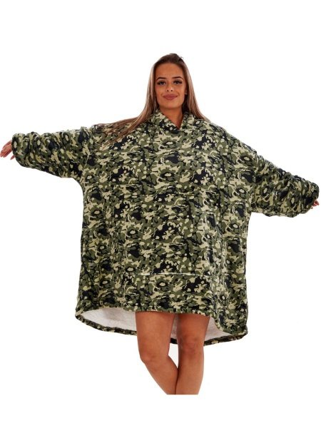 Hřejivá deka s rukávy a beránkem > varianta zelený camo