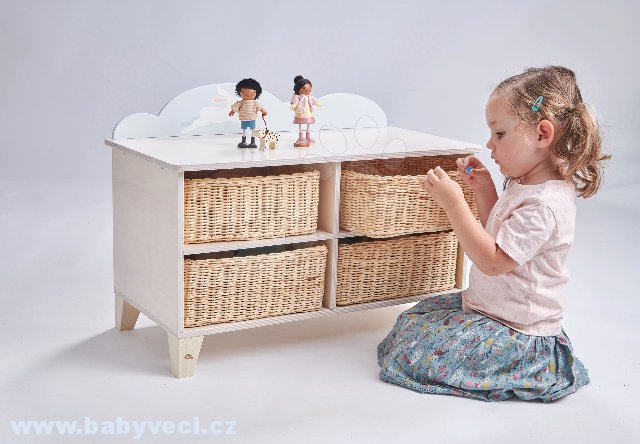 Dřevěná skříňka se zajíčkem  Tender Leaf Toys se 4 odkládacími koši