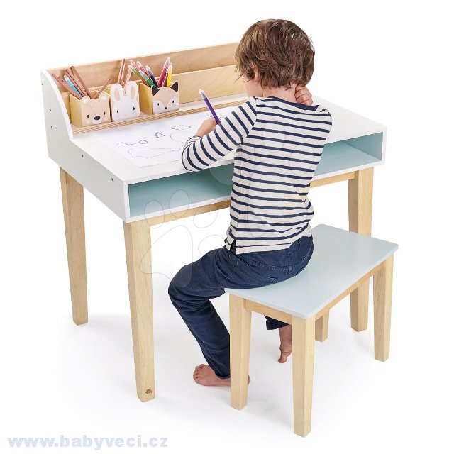 Dřevěný stůl se stoličkou Tender Leaf Toys  3 odkládací nádobky se zvířátk