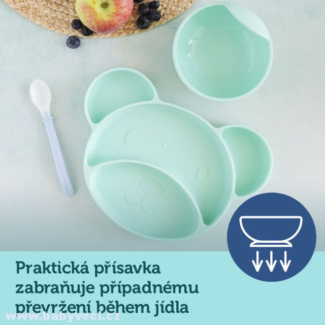 Silikonový dělený talíř medvídek s přísavkou > varianta zelený