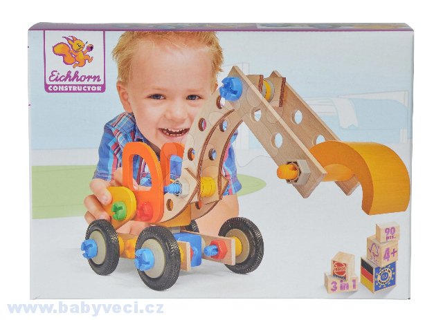 Dřevěná stavebnice airplane 3v1 bagr nakladač traktor > varianta bagr3v1