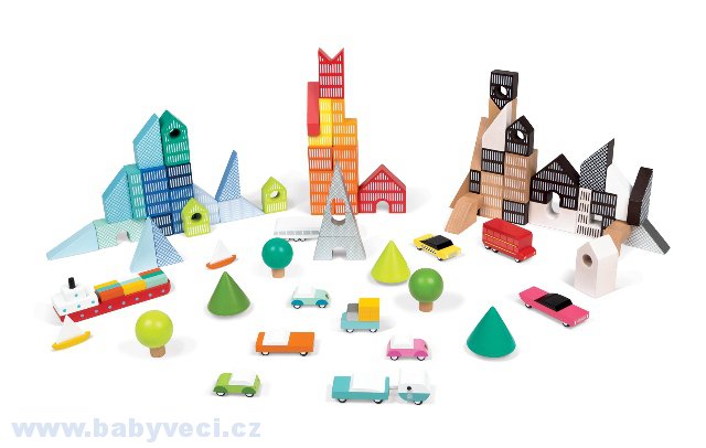 Dřevěné kostky 70ks s hrací podložkou 2v1 > varianta město