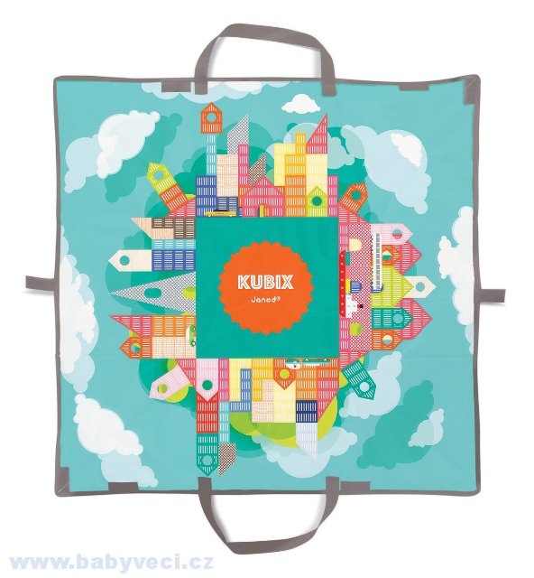 Dřevěné kostky 70ks s hrací podložkou 2v1 > varianta město