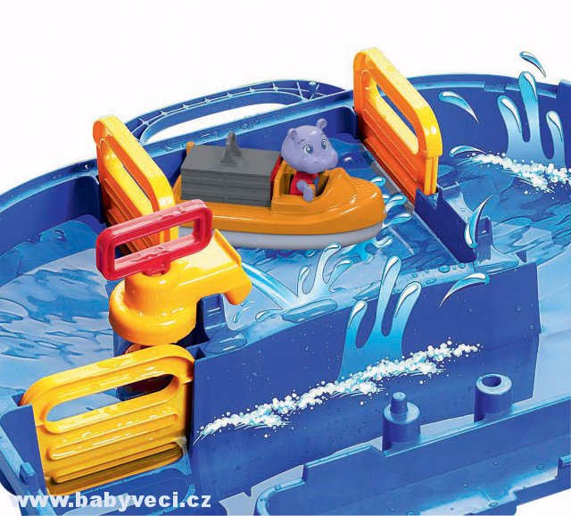 Vodní dráha pro děti AquaPlay LockBox v kufříku s hrošíkem Willmou a přehradou s vodní pumpou > varianta přehrada a pumpa