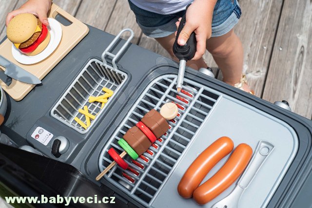 Gril dětský na zahradu s kuchyňkou Garden Kitchen Smoby výškově nastavitelný s tekoucí vodou > varianta grill tekoucí voda