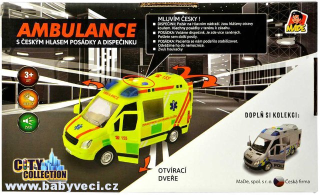 Auto česká ambulance na setrvačník 22cm na baterie