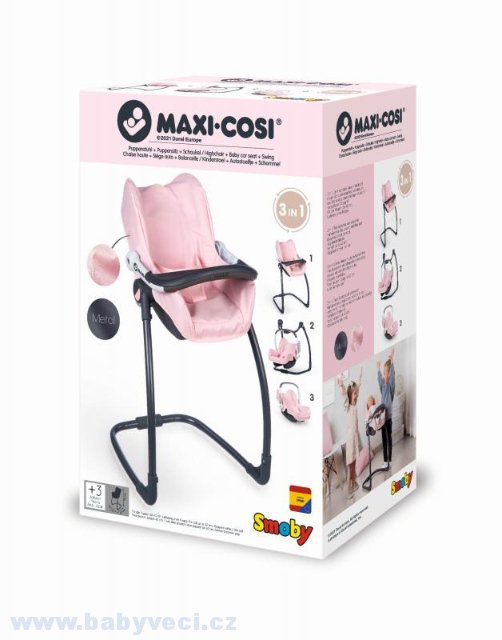 Kočárek hluboký a sportovní Maxi Cosi & Quinny Smoby 3v1 pink powder > varianta jídelní židle a autosedačka