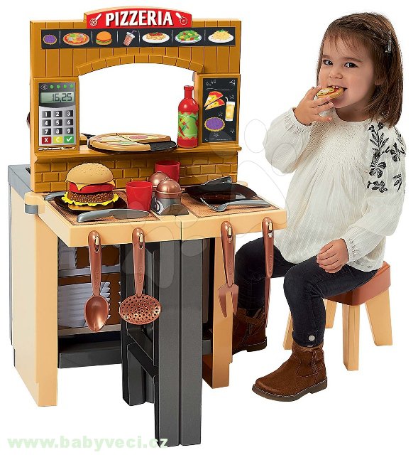 Kuchyňka s gril pizzou Pizzeria Écoiffier oboustranná se židlí > varianta pizza2v1