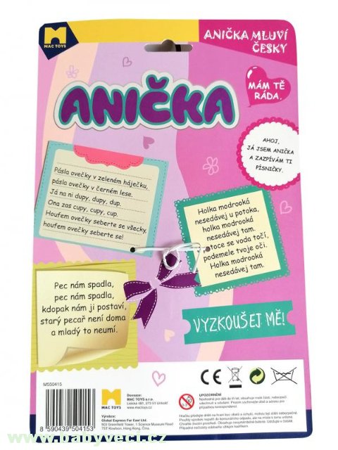Látková panenka Anička mluví česky