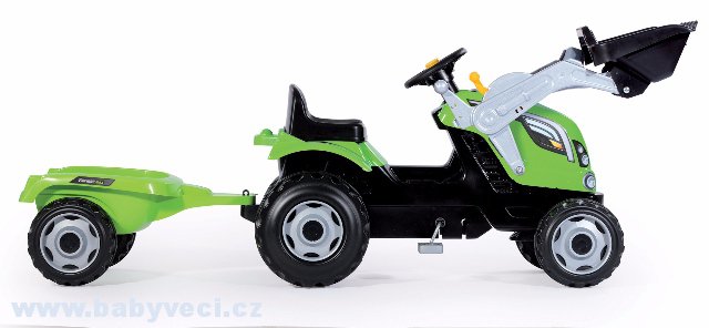 Zemědělský traktor s nakladačem a přívěsem Farmer Max Smoby šlapací