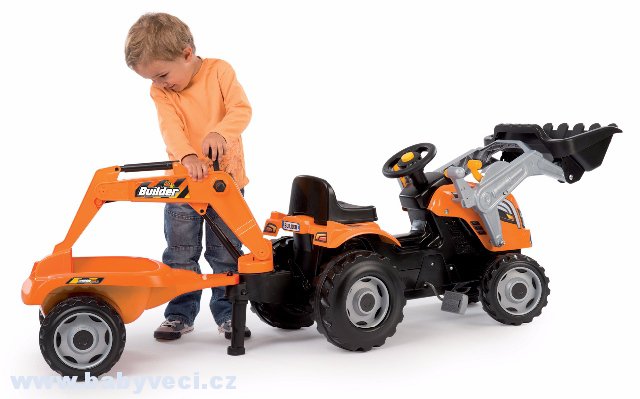 Dětský traktor na šlapání Builder Max Stavbař Smoby s bagrem a nakladačem