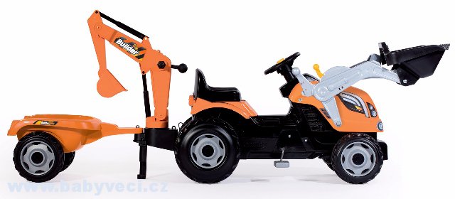 Dětský traktor na šlapání Builder Max Stavbař Smoby s bagrem a nakladačem