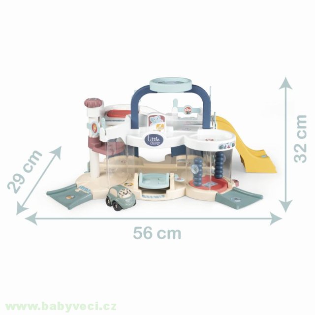 Garáž s automyčkou First Garage Little Smoby heliport s výtahem a benzinovou pumpou s 1 autíčkem > varianta garáž s výtahem