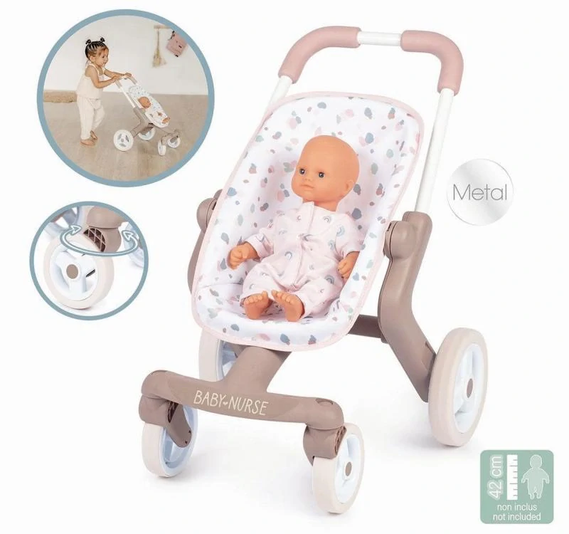 Kočárek pro panenku Baby Nurse Smoby s otočnými kolečky