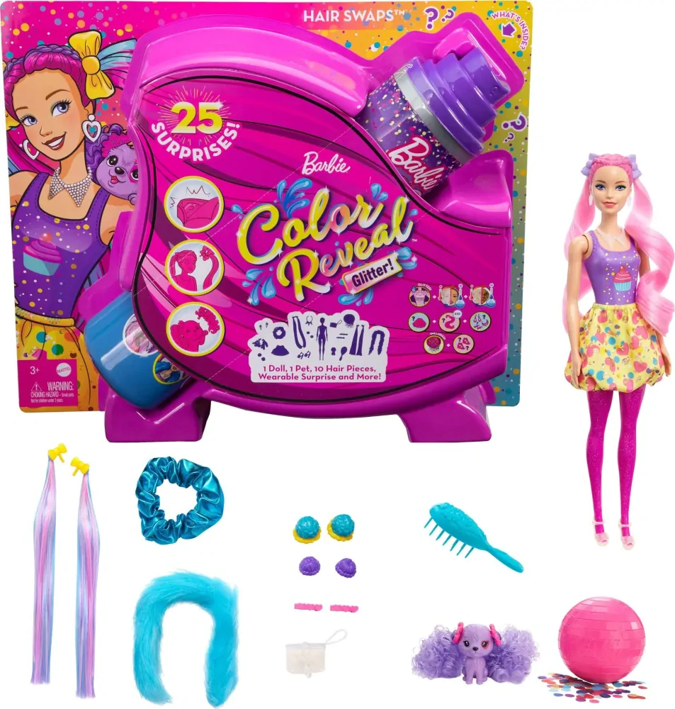 Panenka Barbie se zvířátkem Color Reveal 25 doplňků