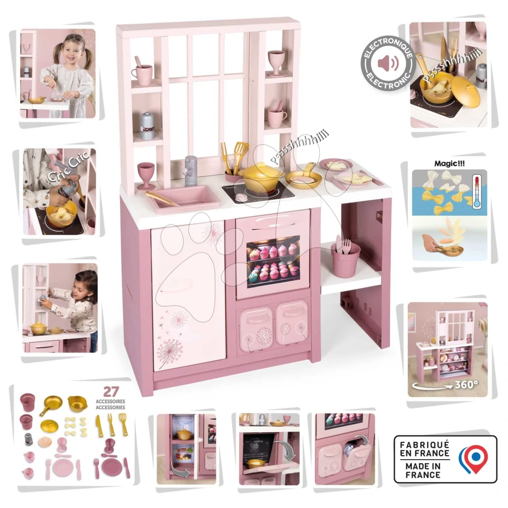 Kuchyňka elektronická s magickými těstovinami Loft Fleur Pink 360° Smoby zvuková