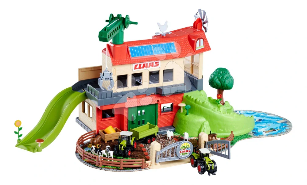  Garáž farma se stájí 2patrová Farmyard Majorette s 8 figurkami zvířátek a 2 traktory 