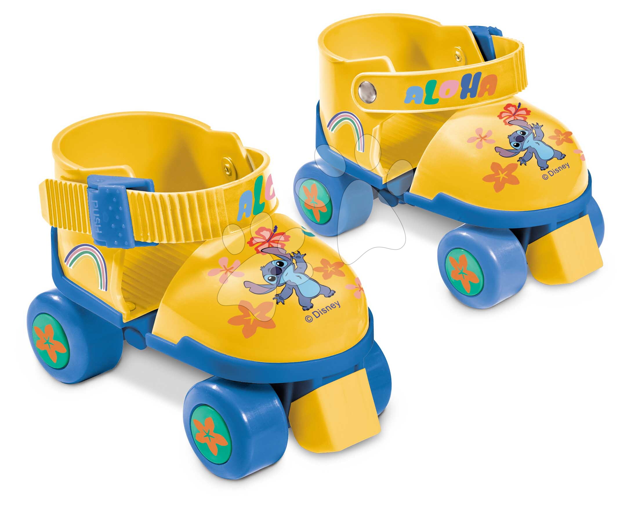 Čtyř kolečkové brusle a chrániče Stitch v batůžku