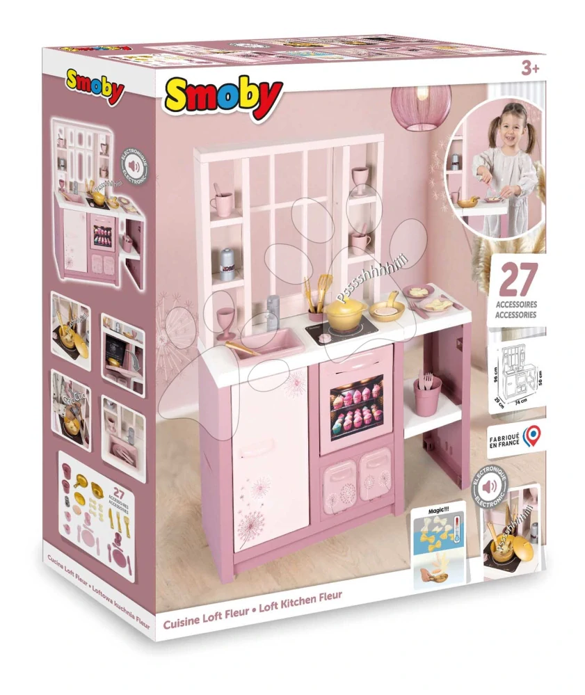 Kuchyňka elektronická s magickými těstovinami Loft Fleur Pink 360° Smoby zvuková