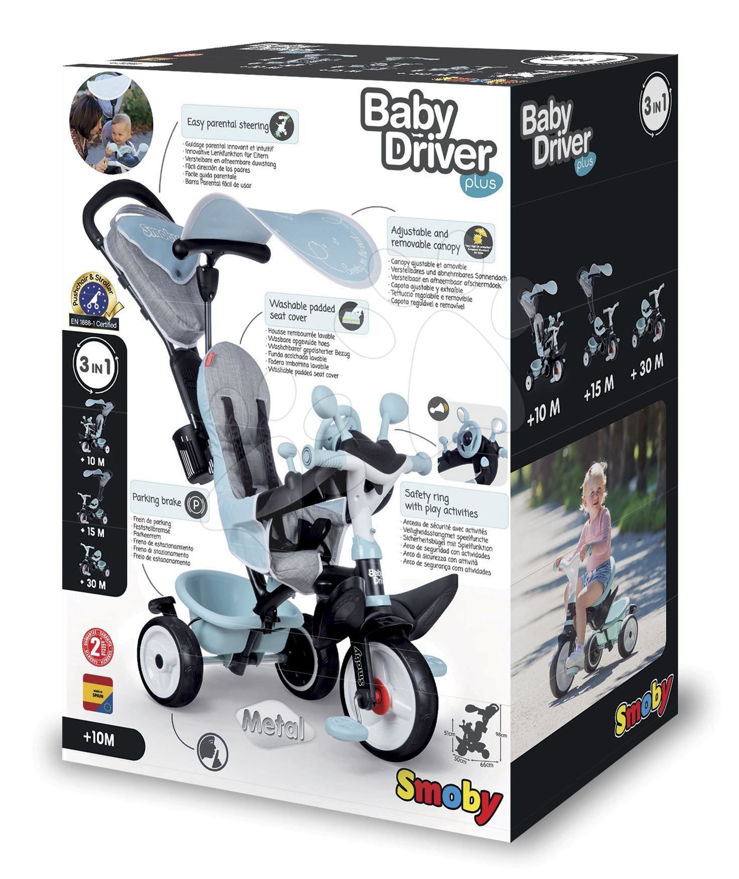 Tříkolka smoby 3v1 baby drive plus modrá