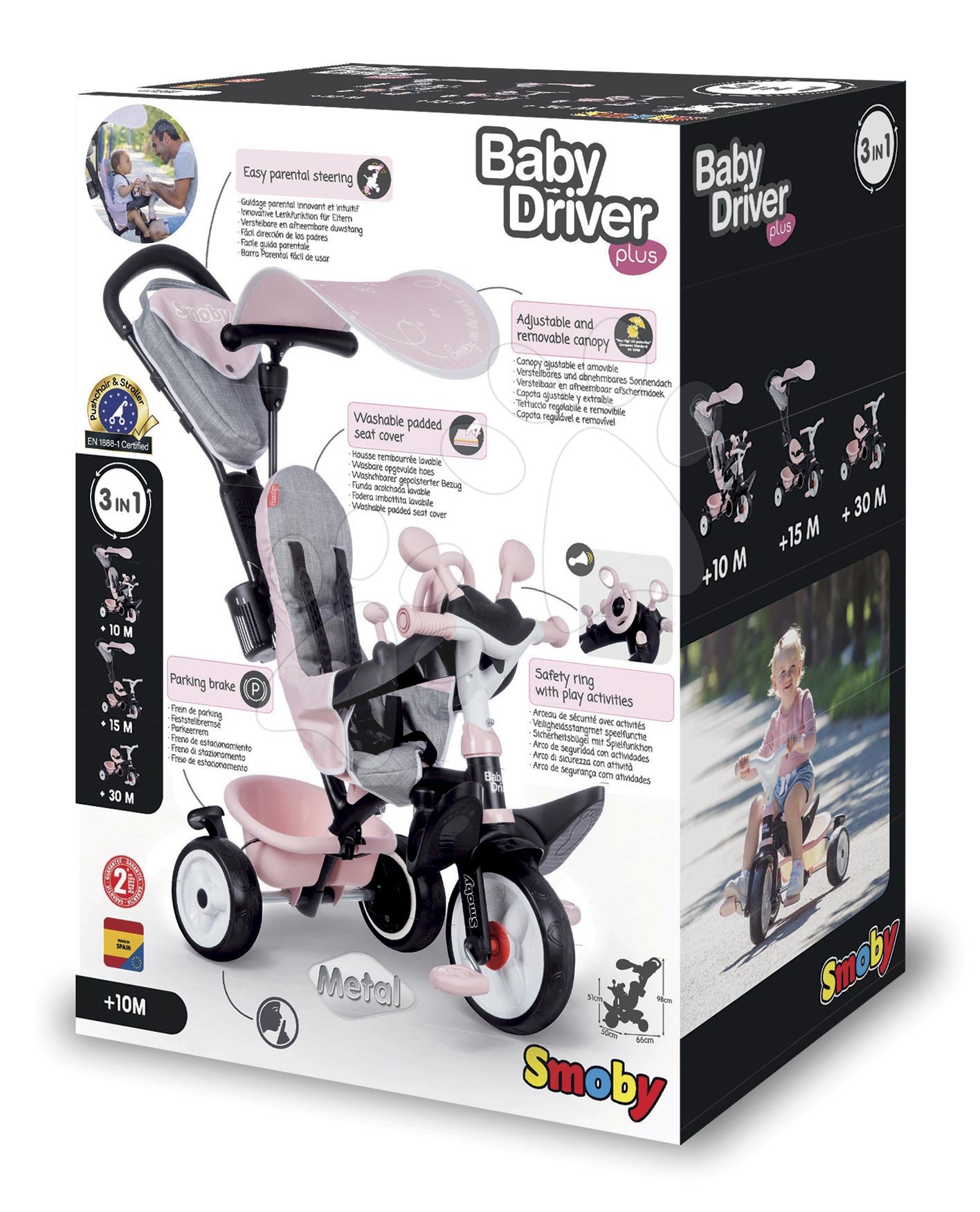 Tříkolka smoby 3v1 baby drive plus růžová