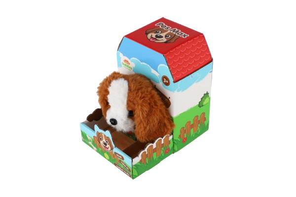 Pes Max chodící štěkající plyš/plast 15 x12cm na baterie se zvukem s pohybem v krabici 13x19x18cm