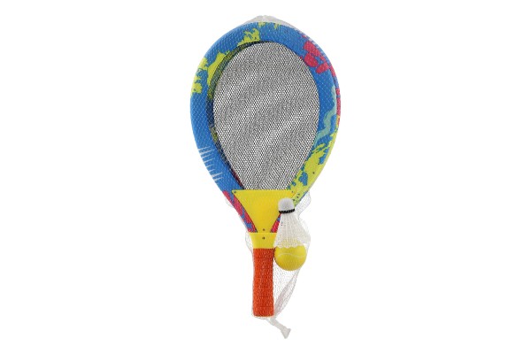 Plážová sada pálky 2ks kov/plast 27x54cm s míčkem s košíčkem barevné v síťce