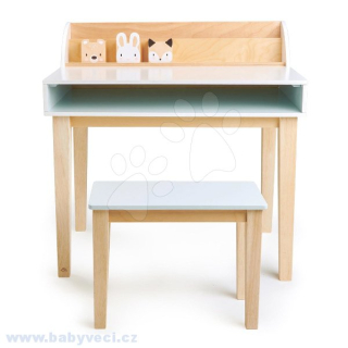 Dřevěný stůl se stoličkou Tender Leaf Toys 3 odkládací nádobky se zvířátk