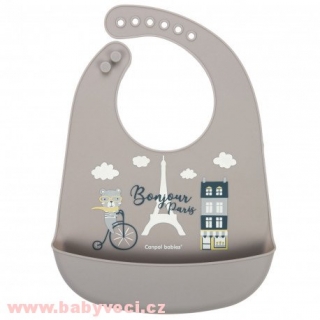 Canpol babies Bryndák silikonový s kapsou BONJOUR PARIS > varianta béžový
