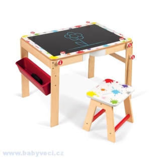 Dřevěná lavice a tabule Splash Janod 2v1 magnetická, polohovatelná s poličkou > varianta tabule
