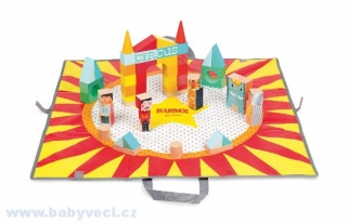 Dřevěné kostky 60ks s hrací podložkou 2v1 > varianta cirkus