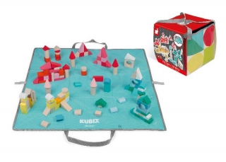 Dřevěné kostky 120ks s hrací podložkou 2v1 > varianta 120ks kostek