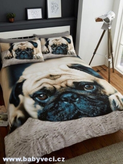 Povlečení pejsek mopsík mazlík king 200x200 > varianta 200x200