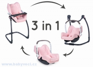 Kočárek hluboký a sportovní Maxi Cosi & Quinny Smoby 3v1 pink powder > varianta jídelní židle a autosedačka