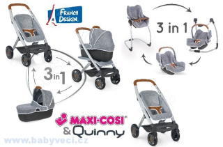 Kočárek hluboký a sportovní DeLuxe Maxi Cosi & Quinny Grey Smoby 7v1
