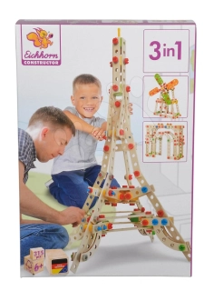 Dřevěná stavebnice most Construct 3v1 Eiffelovka, mlýn, výtězný oblouk