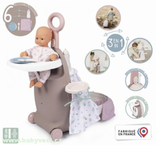 Přebalovací kufřík na kolečkách Suitcase 3in1 Baby Nurse Smoby s postýlkou a jídelní židlí > varianta 3v1