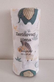 PREM Zavinovací předepraná plena s potiskem Africká zvířata Bavlna - předepraná, 120/120 cm
